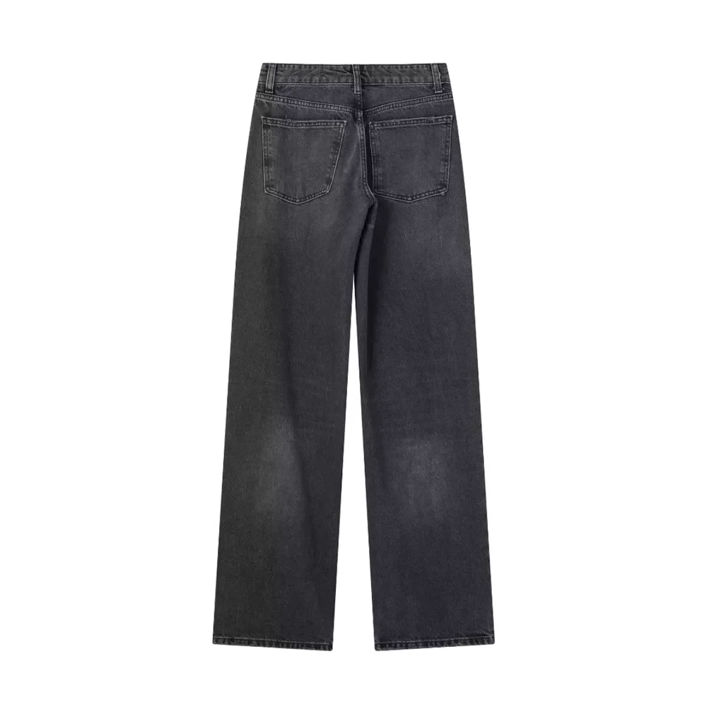 Jean en denim extensible noir pour femme, taille haute