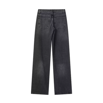 Jean en denim extensible noir pour femme, taille haute