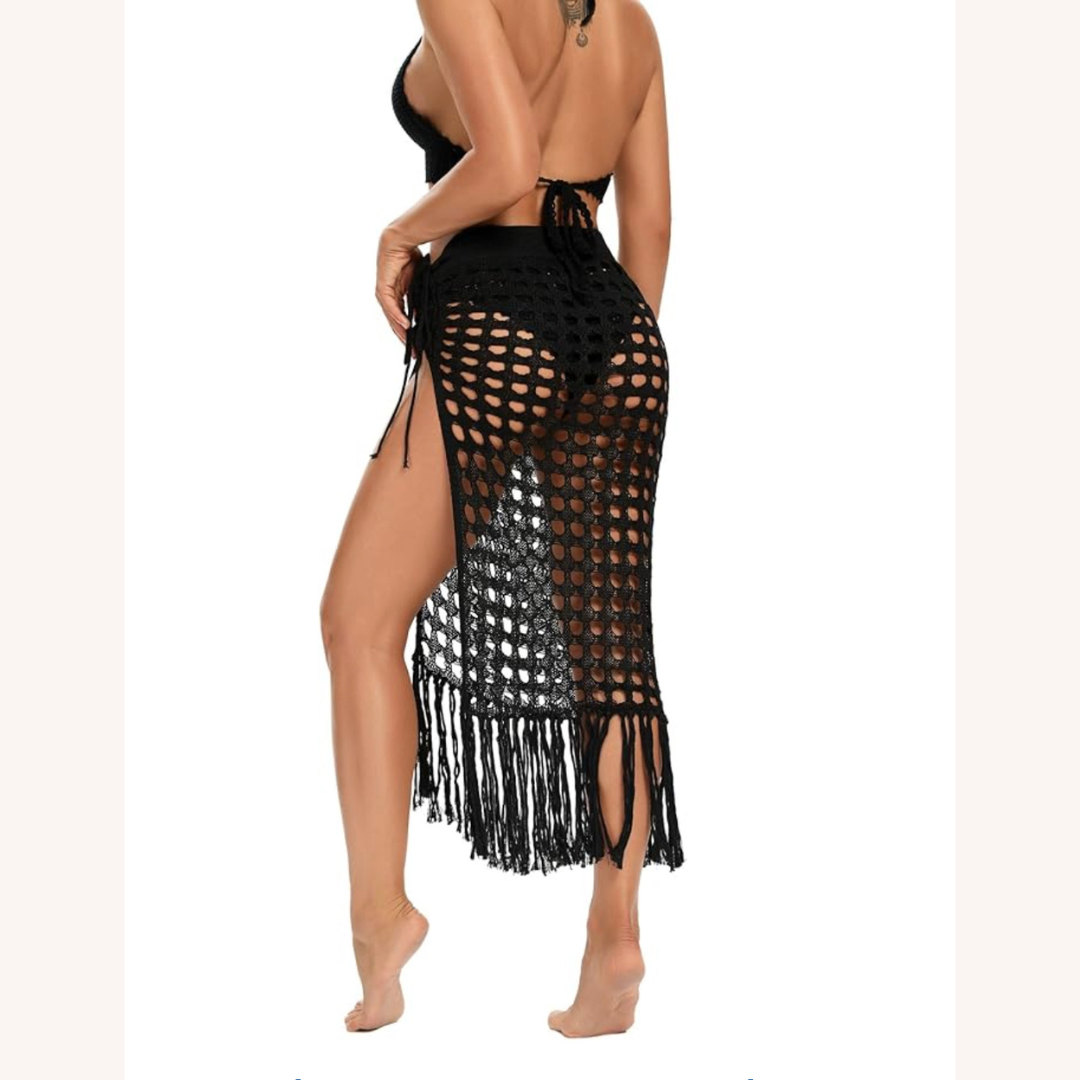 Housse en crochet bohème avec pompons – Style élégant et polyvalent pour femmes, tailles S, M, L