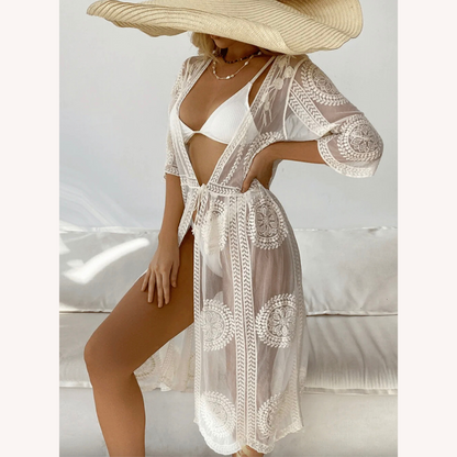 Tunique de plage florale bohème à manches longues en tissu léger – Coupe ample pour femmes