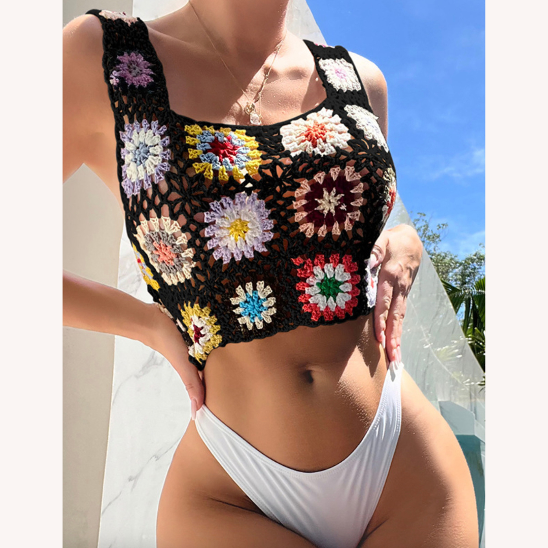 Bikini froncé fleuri pour femmes – Maillot de bain élégant et confortable, coupe ajustée, tissu acrylique résistant, idéal pour la plage et la piscine