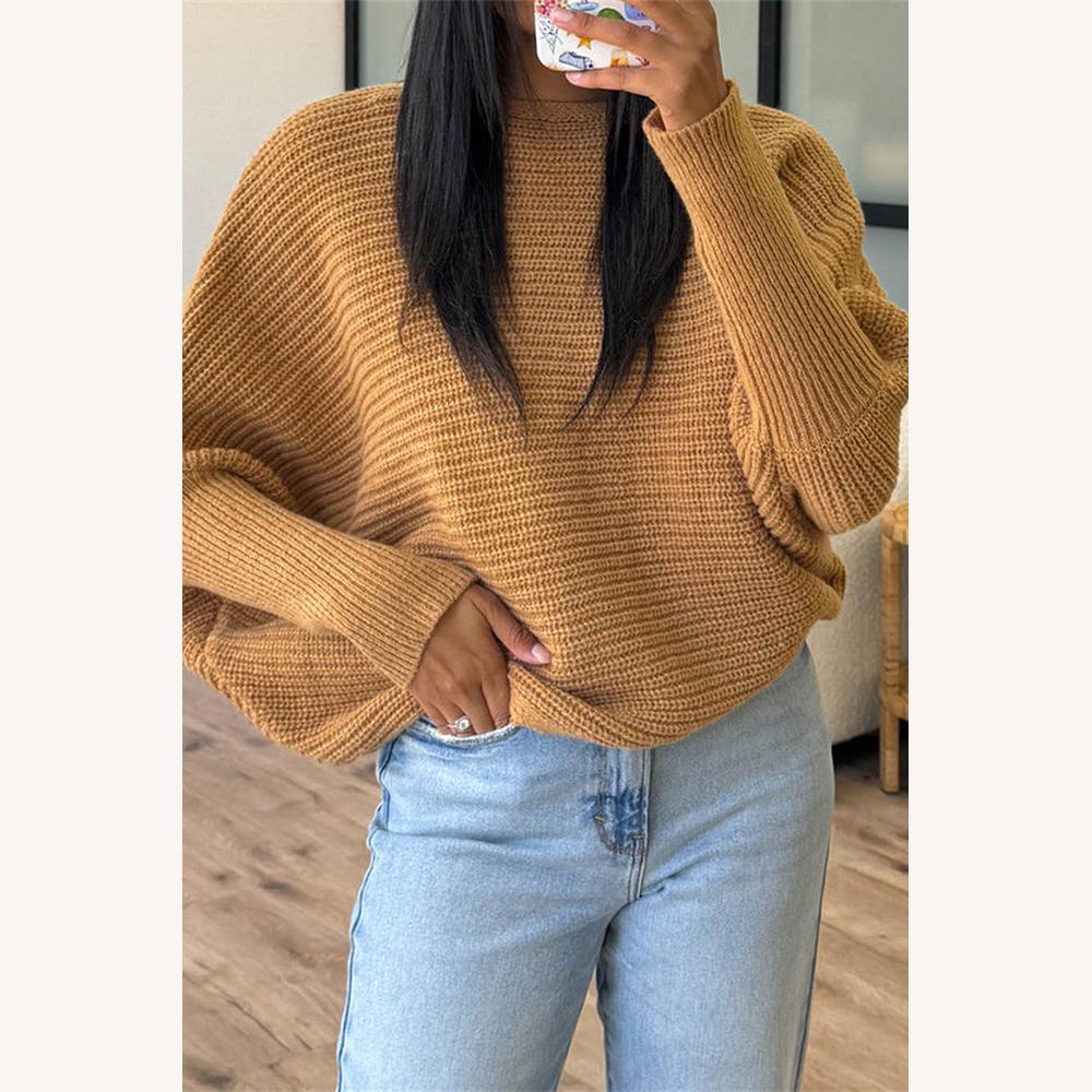 Pull tricoté surdimensionné pour femmes en polyester doux – Col rond, coupe ample et finitions côtelées pour un style décontracté