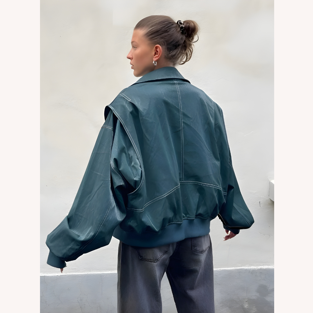 Veste aviateur ample pour femme rouge taille M cuir végétal imitation