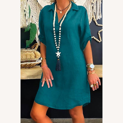 Robe-chemise longue pour femme avec manches retroussées en coton – Élégante et polyvalente pour toutes les occasions