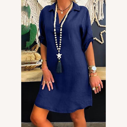 Robe-chemise longue pour femme avec manches retroussées en coton – Élégante et polyvalente pour toutes les occasions