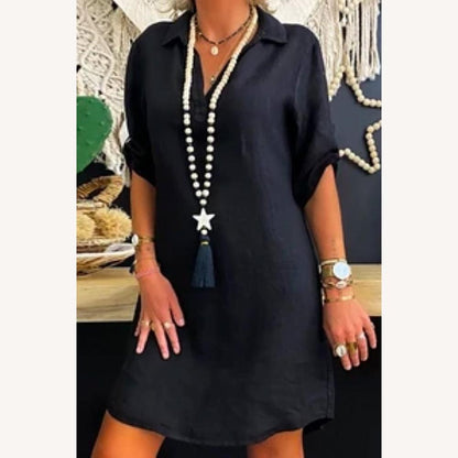 Robe-chemise longue pour femme avec manches retroussées en coton – Élégante et polyvalente pour toutes les occasions