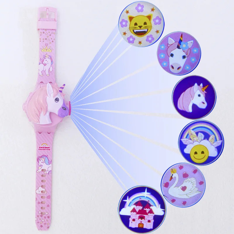 Montre enfantine en relief 3D avec affichage à diodes électroluminescentes – Modèles Licorne, Mickey et Stitch pour filles de 3 à 12 ans
