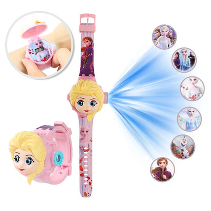 Montre enfantine en relief 3D avec affichage à diodes électroluminescentes – Modèles Licorne, Mickey et Stitch pour filles de 3 à 12 ans