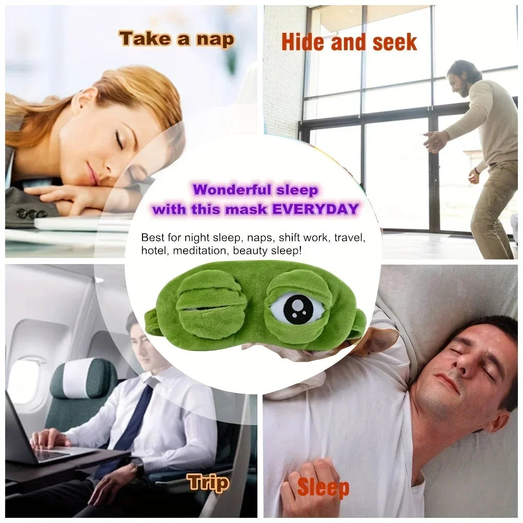 Masque de sommeil grenouille 3D - Douce ombre pour les yeux en dessin animé pour voyage et bureau