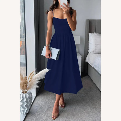 Robe midi ajustée pour femme avec bretelles fines – Élégante et confortable en polyester