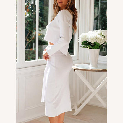 Ensemble élégant pour femme avec haut court à manches longues et jupe taille haute – Chic et confortable
