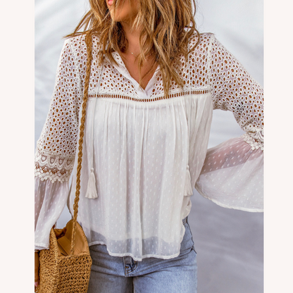 Blouse bohème chic pour femme en crochet - Tissu léger et confortable pour l'été, coupe décontractée, disponible du S au XL