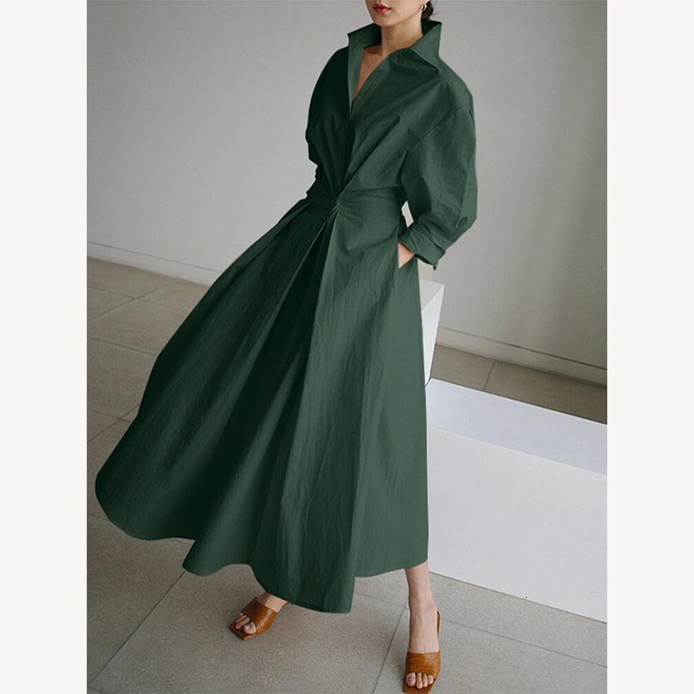 Robe d'été longue noire élégante pour femmes avec poches et manches longues – Tissu léger et confortable