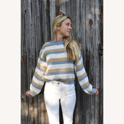 Pull ample rayé pour femme en acrylique et polyester – Confort décontracté aux tons pastel pour le quotidien