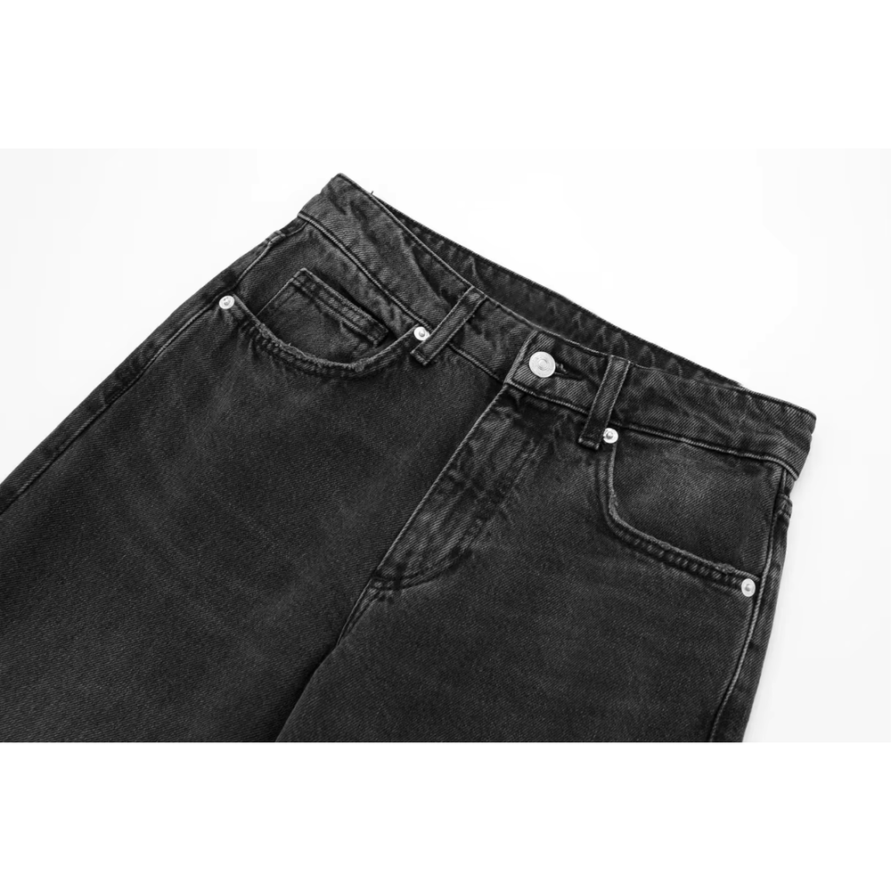Jean en denim extensible noir pour femme, taille haute