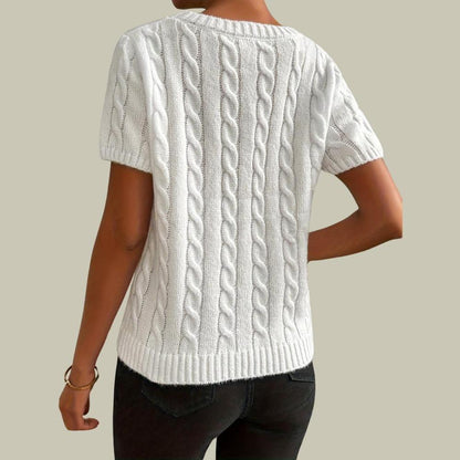 Pull court à manches courtes torsadé pour femme en maille douce – Élégant et confortable pour un style quotidien