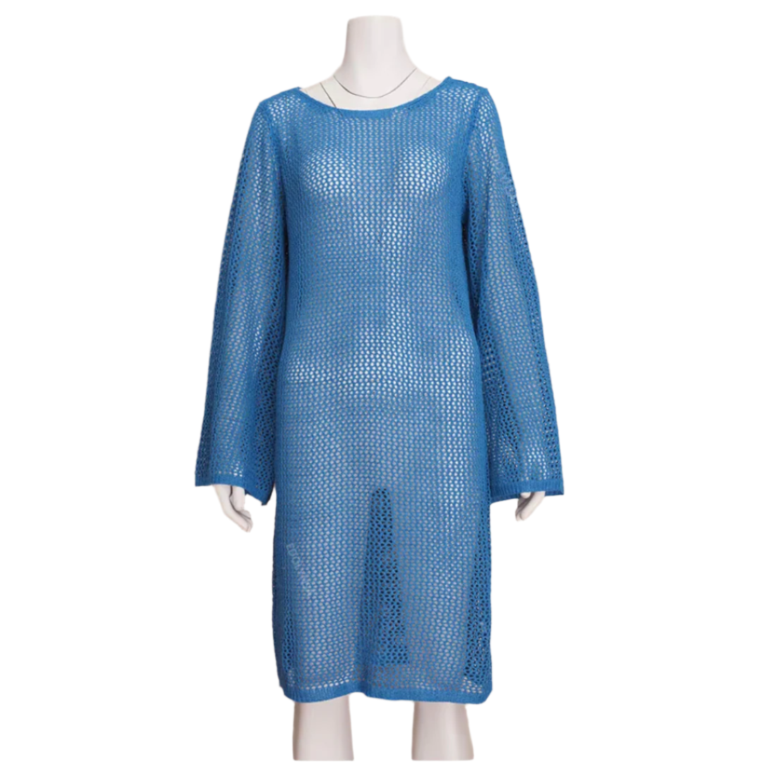 Women's Backless Beach Dress in Polyester Jersey with Wing Sleeves – Boho Elegance for Beach Outfit