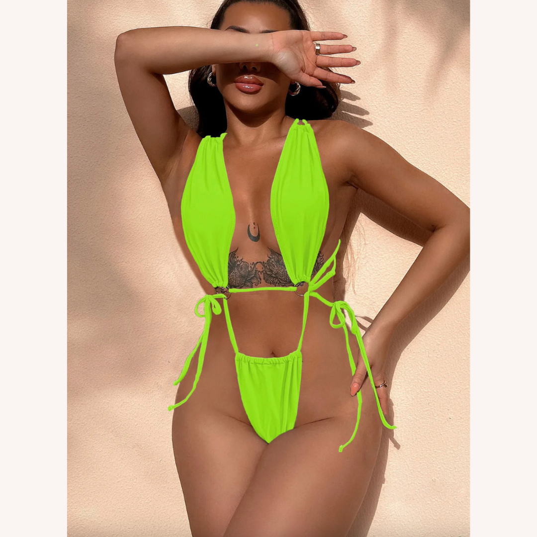 Maillot de bain une pièce pour femme avec anneau – Style bohème avec découpe et dos croisé, confort optimal pour la plage et la piscine