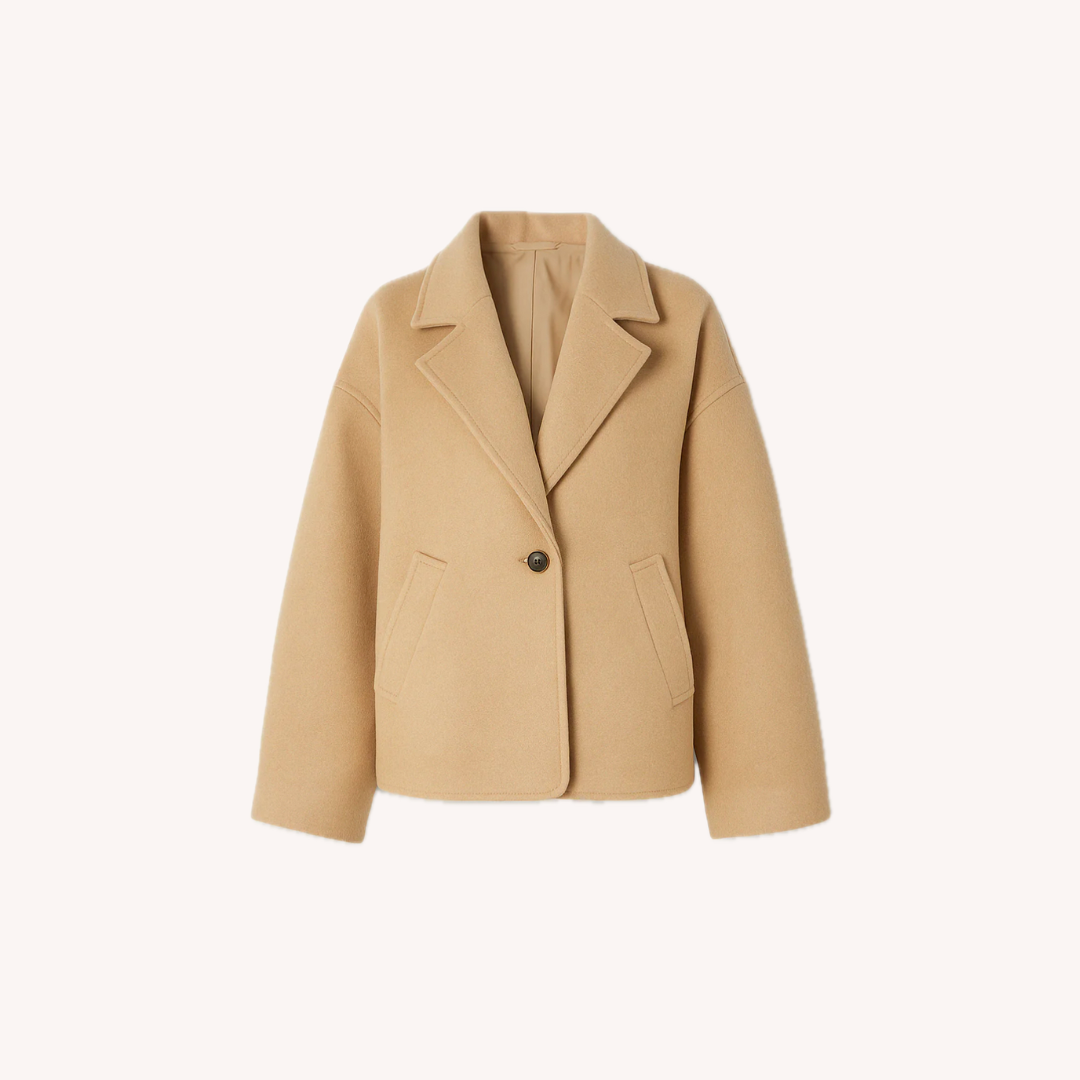 Women's Winter Coat Beige Size M Wool Blend Oversize