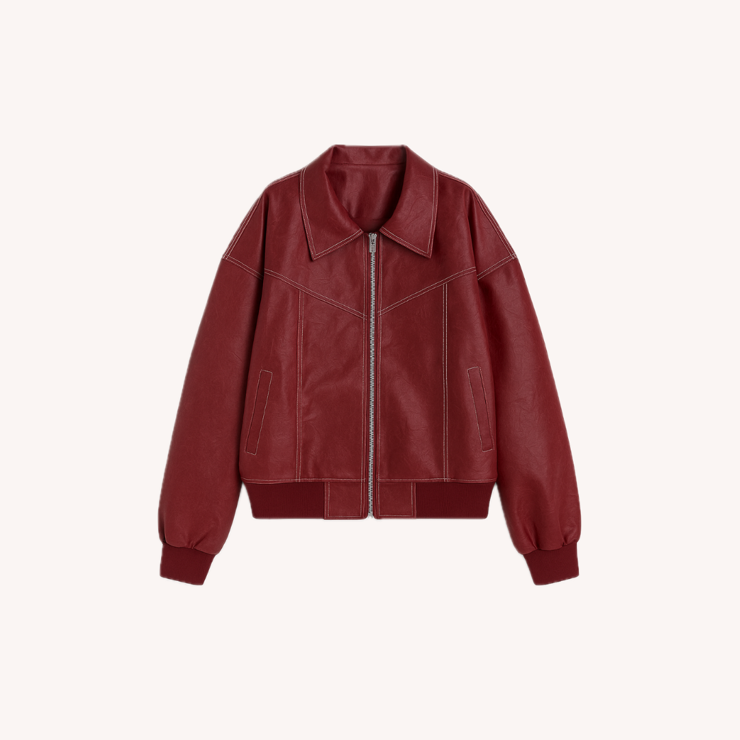 Veste aviateur ample pour femme rouge taille M cuir végétal imitation