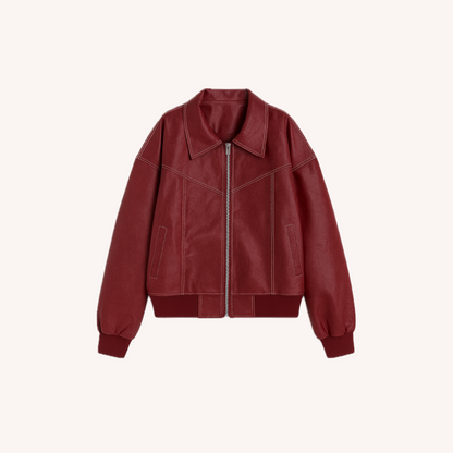 Veste aviateur ample pour femme rouge taille M cuir végétal imitation