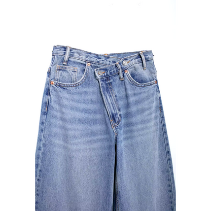 Jean ample en denim léger pour femme, taille cintrée, tailles S M L XL