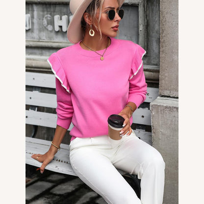 Pull tricoté doux à volants pour femme – Élégant et confortable, idéal pour le bureau et les sorties décontractées