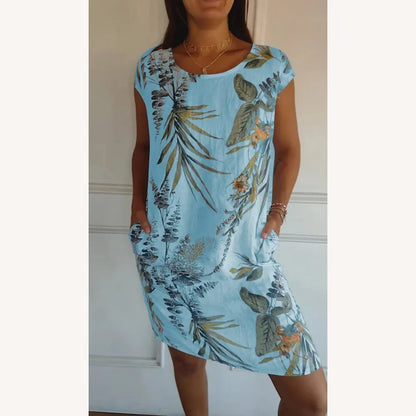 Robe longue imprimée en coton et lin pour femmes - Élégante et confortable pour le printemps et l'été