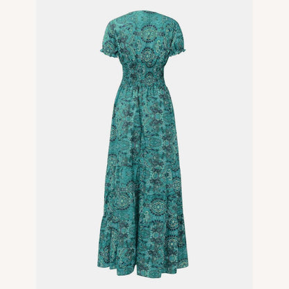 Robe à manches courtes pour femme avec col en V et imprimé éclatant – Élégance et confort pour l'été