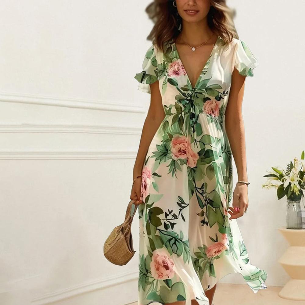 Robe longue pour femme à motif floral – Coupe fluide et tissu léger pour l'été