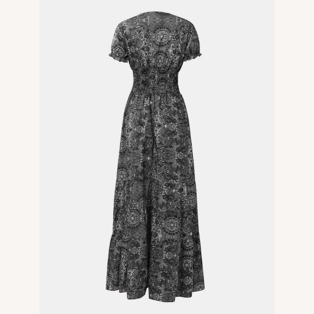 Robe à manches courtes pour femme avec col en V et imprimé éclatant – Élégance et confort pour l'été