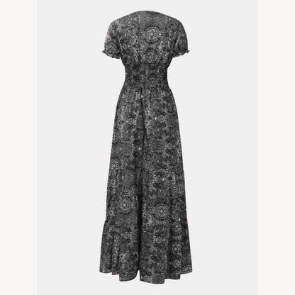 Robe à manches courtes pour femme avec col en V et imprimé éclatant – Élégance et confort pour l'été
