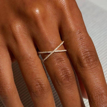 Bague en or pour femme avec diamants simulés croisés, taille unique