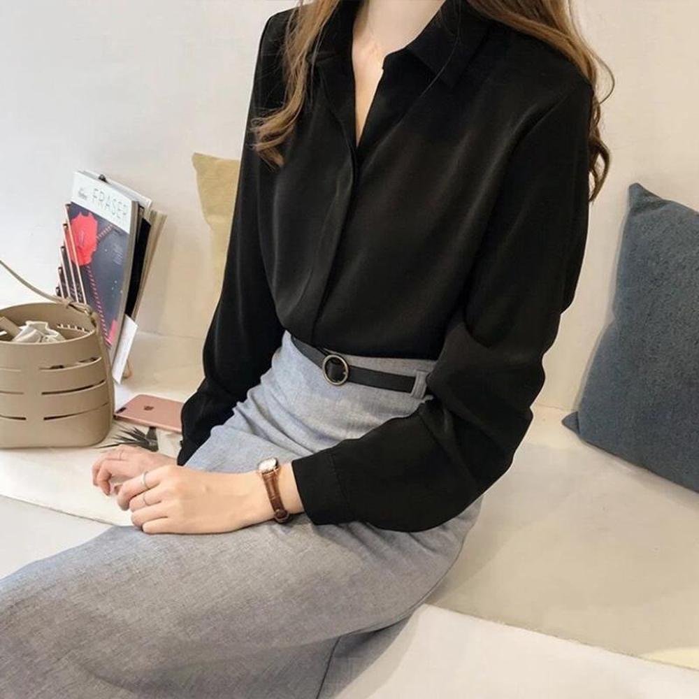 Chemise blanche classique à manches longues pour femme en polyester – Élégante et chic pour le bureau