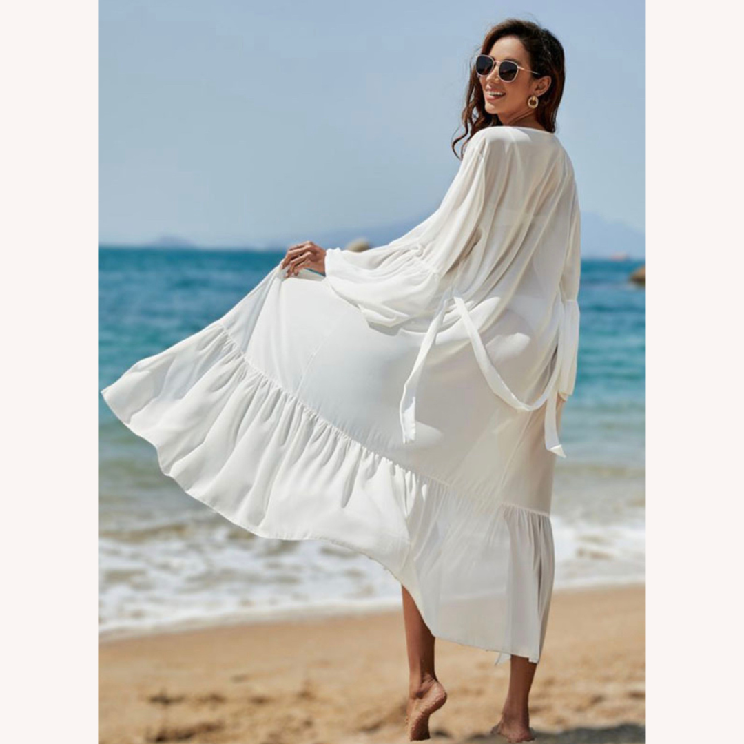 Cardigan bohème en chiffon léger avec manches évasées – Élégance et protection solaire pour femmes