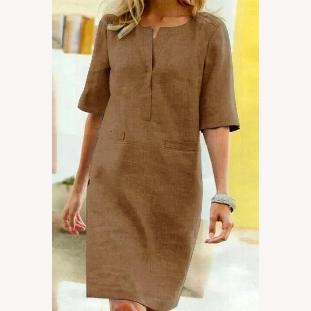 Robe droite pour femme à manches courtes en polyester – Élégante et confortable pour les journées chaudes