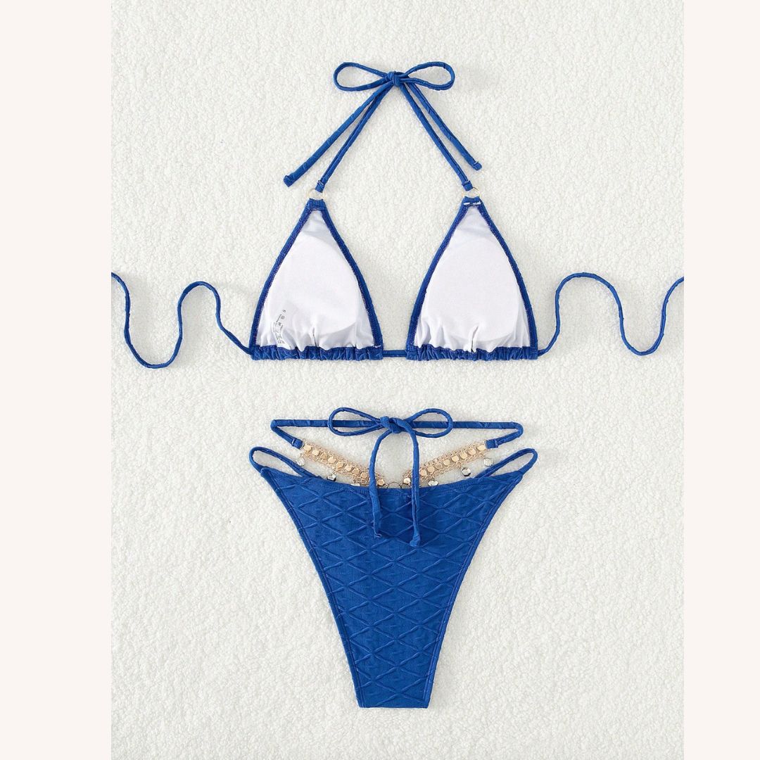 Bikini à chaîne en diamant pour femmes avec détails en strass – Maillot de bain d'été bohème chic