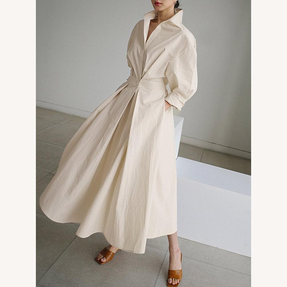 Robe d'été longue noire élégante pour femmes avec poches et manches longues – Tissu léger et confortable