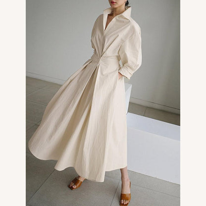 Robe d'été longue noire élégante pour femmes avec poches et manches longues – Tissu léger et confortable