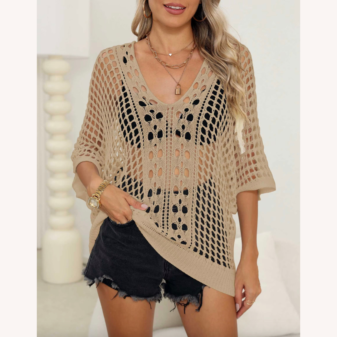 Women's Boho Lace Lightweight Blouse – Elegant Chic Blouse with 3/4 Sleeves for Summer