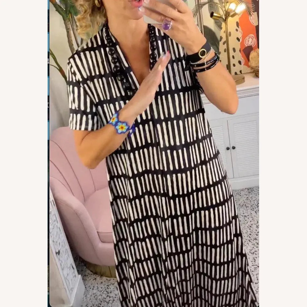 Robe longue élégante pour femme avec manches courtes et col en V – Robe longue d'été pour soirée