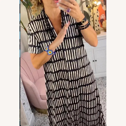 Robe longue élégante pour femme avec manches courtes et col en V – Robe longue d'été pour soirée
