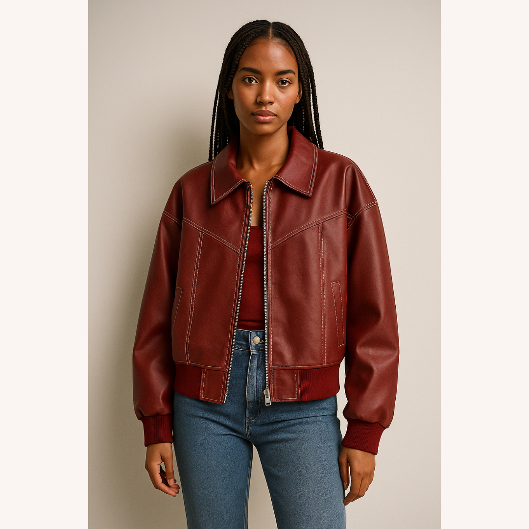 Veste aviateur ample pour femme rouge taille M cuir végétal imitation
