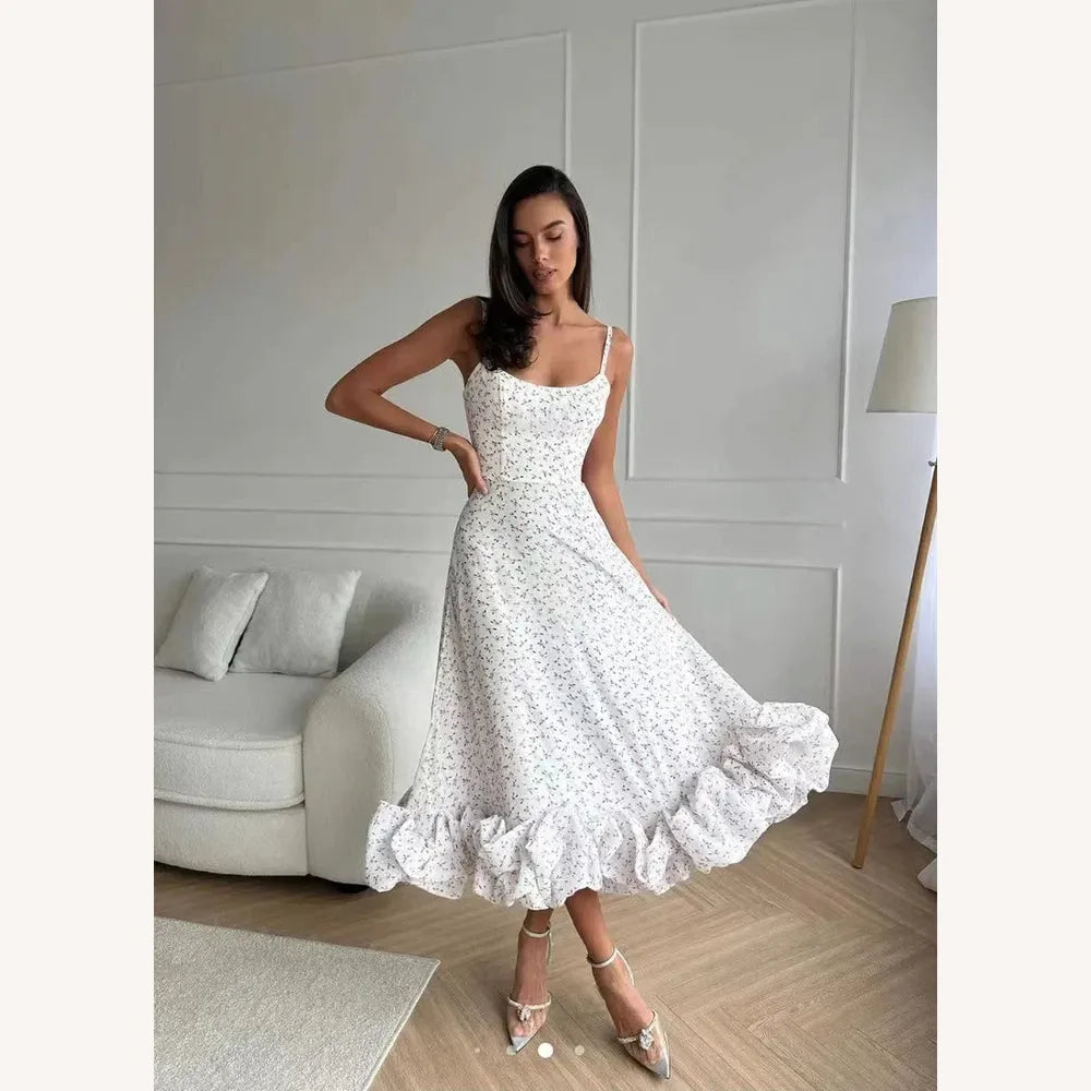 Robe mi-longue élégante pour femme avec volants, encolure bustier raffinée pour occasions spéciales - Confort et style