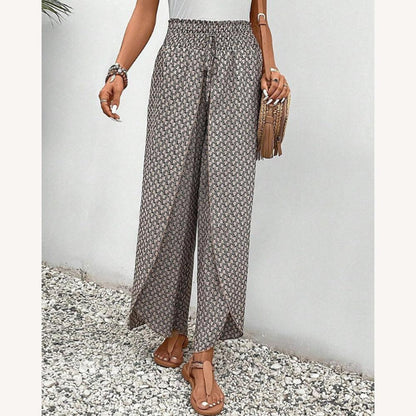 Pantalon fluide pour femme à imprimé géométrique raffiné – Taille haute et jambes larges en coton doux