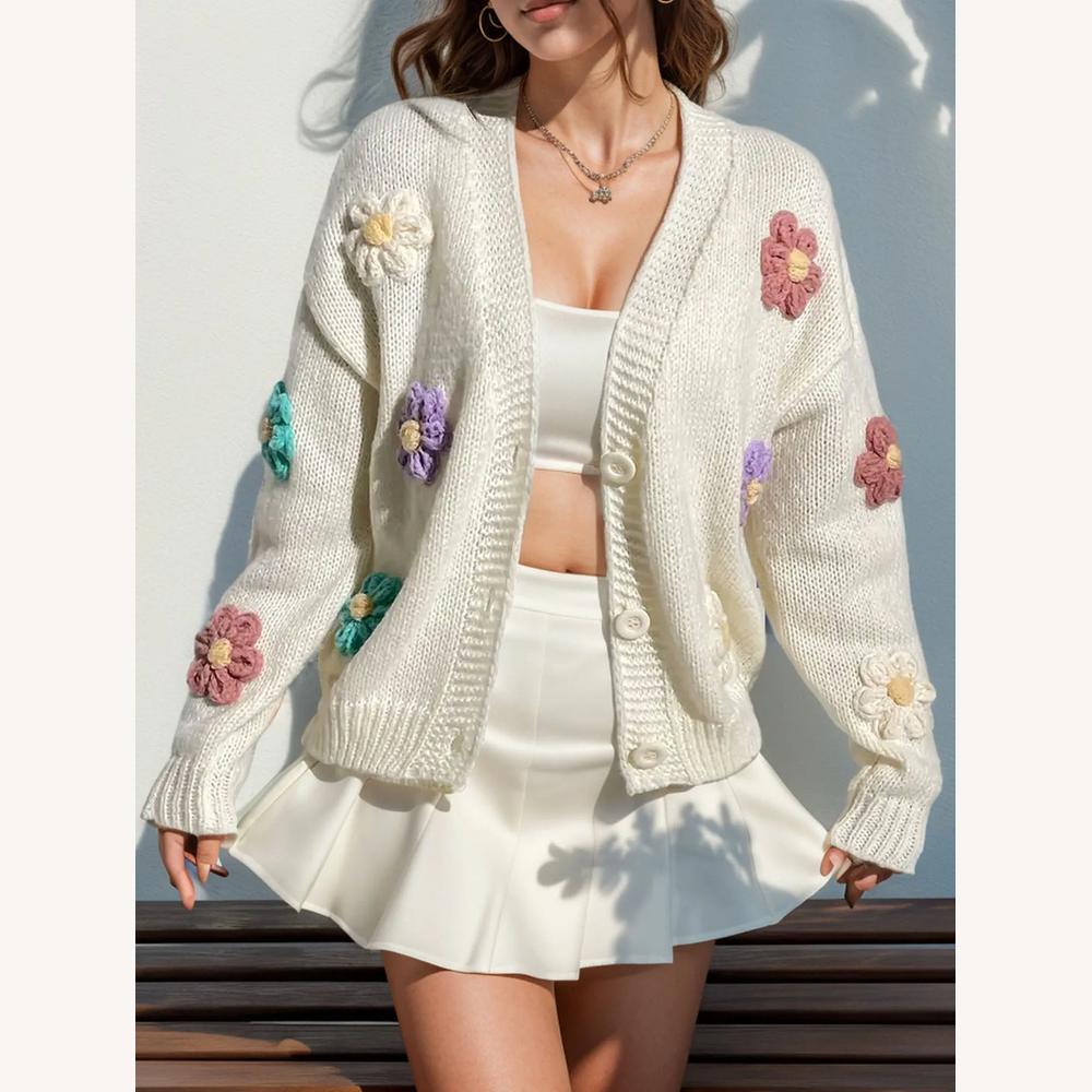 Gilet tricoté pour femme à motif floral en acrylique et polyester – Style confortable et décontracté pour le printemps