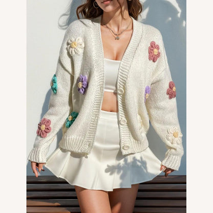 Gilet tricoté pour femme à motif floral en acrylique et polyester – Style confortable et décontracté pour le printemps