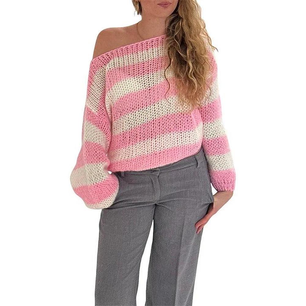Pull tricoté rayé confortable pour femme, coupe décontractée en acrylique – Disponible en plusieurs tailles et couleurs