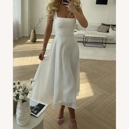 Robe d'été élégante pour femme en mousseline de soie avec encolure carrée – Robe d'été chic pour cocktails et dîners