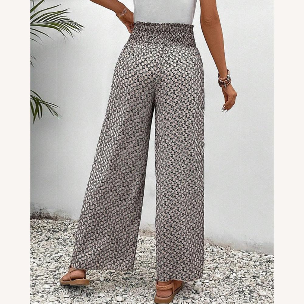 Pantalon fluide pour femme à imprimé géométrique raffiné – Taille haute et jambes larges en coton doux